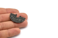 Semi Circle Charm, 4 Hammered Oxidized Black Brass Semi Circle Charm Pendants With 2 Holes (33x22x0.80mm) D0673 S1011