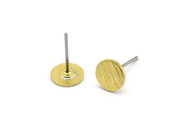 Brass Round Earring, 12 Textured Raw Brass Round Stud Earrings (7x0.80mm) M01588 A2444