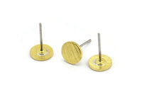 Brass Round Earring, 12 Textured Raw Brass Round Stud Earrings (7x0.80mm) M01588 A2444