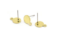 Brass Round Earring, 12 Raw Brass Cabochon Stud Earring With 1 Loop (11x8x0.80mm) M060 A2325