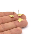 Brass Round Earring, 12 Raw Brass Cabochon Stud Earring With 1 Loop (11x8x0.80mm) M060 A2325