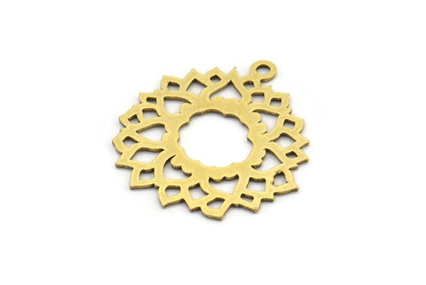 Brass Flower Charm, 12 Raw Brass Flower Charms With 1 Loop, Charm Pendants (24x21x0.60mm) A3258