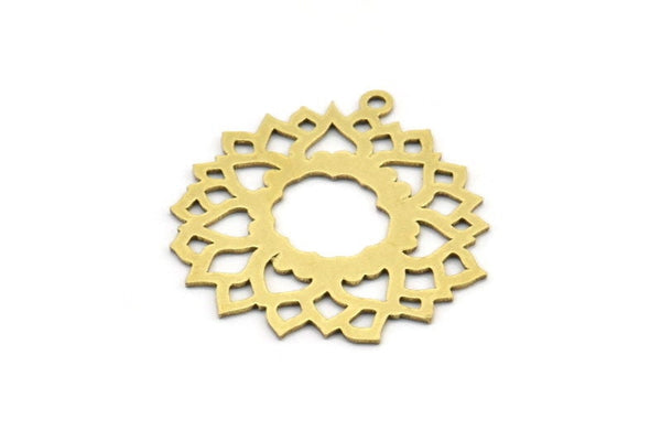 Brass Flower Charm, 8 Raw Brass Flower Charms With 1 Loop, Charm Pendants (28x26x0.60mm) A3255