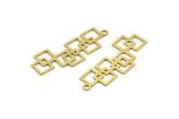 Brass Square Charm, 12 Raw Brass Square Shaped Charms With 1 Loop, Findings (37x15x0.60mm) A3200