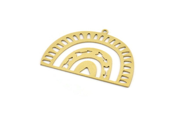 Semi Circle Charm, 4 Raw Brass Semi Circle Irregular Shaped Charms With 1 Loop, Pendant Charms (29x42x0.60mm) A3332