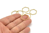 Brass Hexagon Charm, 24 Raw Brass Hexagon Rings, Connectors (21x18x1mm) A3342