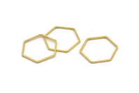 Brass Hexagon Charm, 24 Raw Brass Hexagon Rings, Connectors (26x23x1mm) A3344