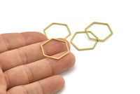 Brass Hexagon Charm, 24 Raw Brass Hexagon Rings, Connectors (26x23x1mm) A3344