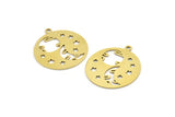 Brass Star Charm, 8 Raw Brass Moon And Planet Charms With 1 Loop, Findings (24x22x0.60mm) A3339
