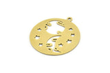 Brass Star Charm, 6 Raw Brass Moon And Planet Charms With 1 Loop, Findings (28x26x0.60mm) A3340