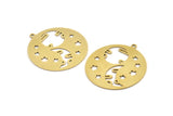 Brass Star Charm, 4 Raw Brass Moon And Planet Charms With 1 Loop, Findings (32x30x0.60mm) A3341