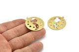 Brass Star Charm, 4 Raw Brass Moon And Planet Charms With 1 Loop, Findings (32x30x0.60mm) A3341