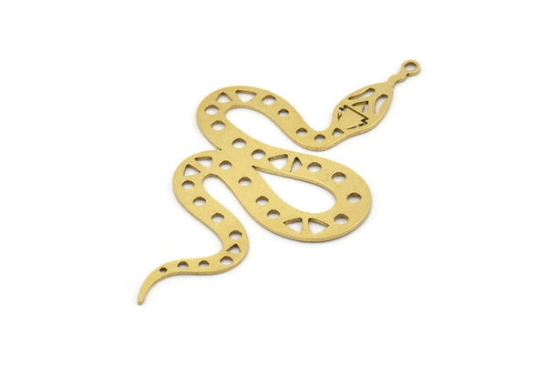Brass Snake Charm, 6 Raw Brass Snake Pendants With 1 Loop, Charms, Findings (55x31x0.60mm) A3236