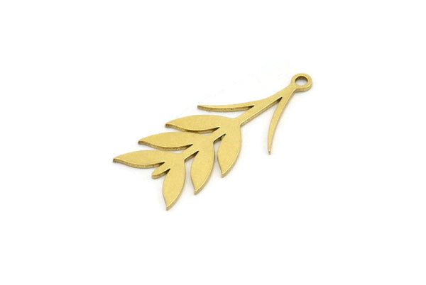 Brass Leaf Charm, 24 Raw Brass Ear Of Wheat Charms With 1 Loop, Charm Pendants (27x11x0.60mm) A3316