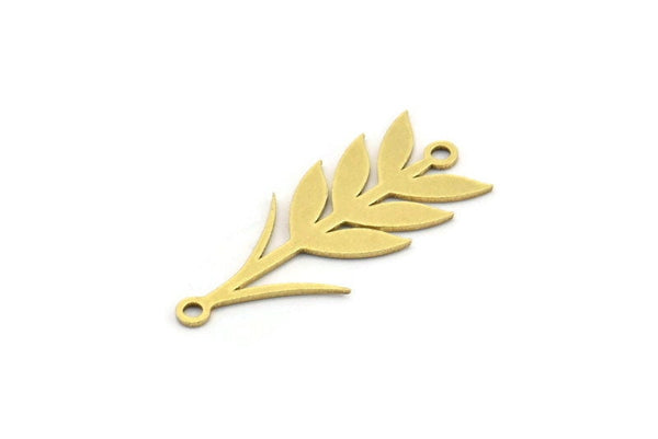 Brass Leaf Charm, 24 Raw Brass Ear Of Wheat Charms With 2 Loops, Charm Pendants (27x11x0.60mm) A3315