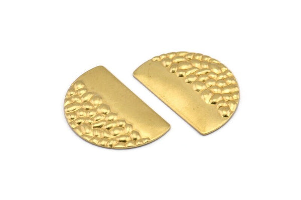 Semi Circle Blank, 12 Textured Raw Brass Half Moon Blanks Without Holes (26.5x17.5x0.65mm) D957