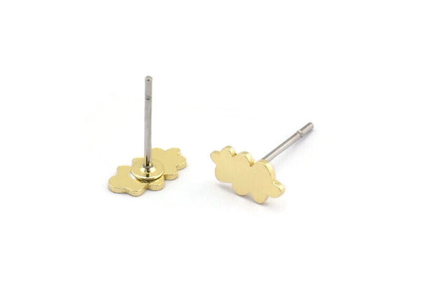 Earring Studs, 12 Raw Brass - Cloud Shaped Stud Earrings - Brass Earrings - Earrings (8x5x0.60mm) A3039
