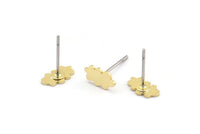 Earring Studs, 12 Raw Brass - Cloud Shaped Stud Earrings - Brass Earrings - Earrings (8x5x0.60mm) A3039