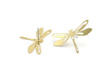 Brass Dragonfly Earring, 8 Raw Brass Dragonfly Shaped Stud Earrings (20x31x0.60mm) A3043