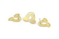 Brass Rainbow Earring, 8 Raw Brass Cloudy Rainbow Shaped Stud Earrings With 8 Holes (16x22x0.60mm) A3036