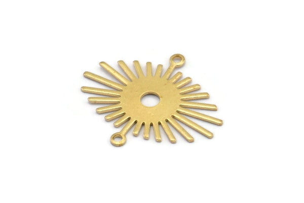 Brass Sunny Charm, 24 Raw Brass Sunny Connectors With 2 Loops (24x20x0.60mm) D1573