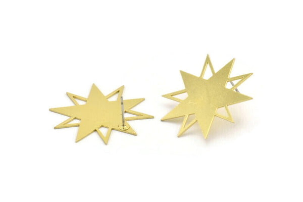 Brass Star Earring, 4 Raw Brass Star Shaped Stud Earrings (30x29x0.60mm) A3380
