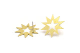 Brass Star Earring, 8 Raw Brass Star Shaped Stud Earrings (22x21x0.60mm) A3370