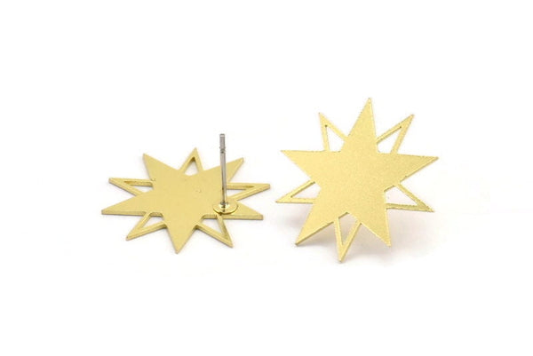 Brass Star Earring, 8 Raw Brass Star Shaped Stud Earrings (22x21x0.60mm) A3369