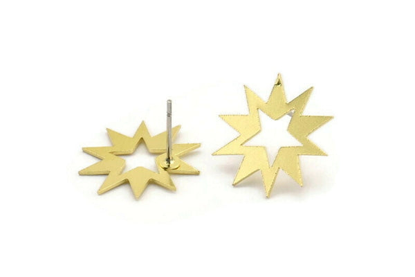 Brass Star Earring, 10 Raw Brass Star Shaped Stud Earrings (18x17x0.60mm) A3378