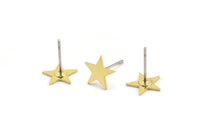 Brass Star Earring, 12 Raw Brass Tiny Star Shaped Stud Earrings (8x9x0.60mm) A3384
