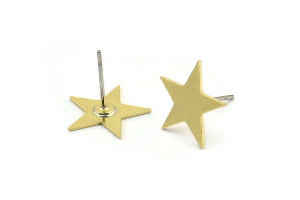 Brass Star Earring, 12 Raw Brass Star Shaped Stud Earrings (13x13x0.60mm) A3375