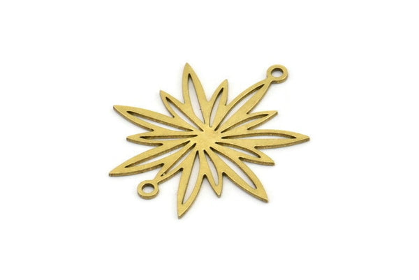Brass Flower Charm, 10 Raw Brass Flower Charms With 2 Loops, Charm Pendants (28x26x0.60mm) A3272