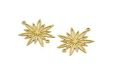 Brass Flower Charm, 10 Raw Brass Flower Charms With 2 Loops, Charm Pendants (28x26x0.60mm) A3272