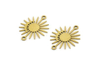 Brass Sun Charm, 24 Raw Brass Moon And Sun Charms With 2 Loops, Connectors (20x16x0.60mm) A3195