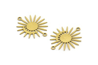 Brass Sun Charm, 12 Raw Brass Moon And Sun Charms With 2 Loops, Connectors (24x20x0.60mm) A3198