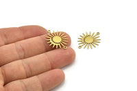 Brass Sun Charm, 12 Raw Brass Moon And Sun Charms With 2 Loops, Connectors (24x20x0.60mm) A3198