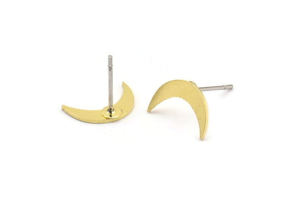 Brass Moon Earring, 12 Raw Brass Tiny Crescent Moon Shaped Stud Earrings (11x3x0.60mm) A5713 A3358