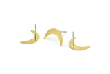 Brass Moon Earring, 12 Raw Brass Tiny Crescent Moon Shaped Stud Earrings (13x3x0.60mm) A3386