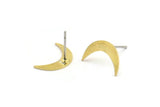 Brass Moon Earring, 12 Raw Brass Tiny Crescent Moon Shaped Stud Earrings (13x3x0.60mm) A3386