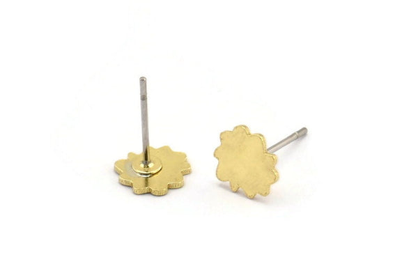 Earring Studs, 12 Raw Brass - Cloud Shaped Stud Earrings - Brass Earrings - Earrings (8x0.60mm) A3379