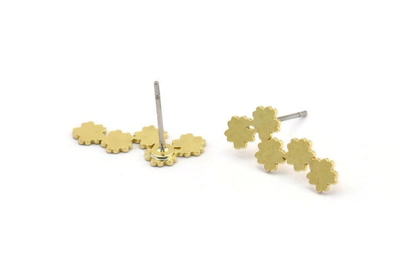 Brass Flower Earring, 10 Raw Brass Flower Shaped Stud Earrings (18x8x0.60mm) A3368