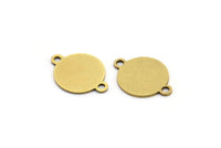 Brass Round Charm, 24 Raw Brass Irregular Shaped Round Charms With 2 Loops, Connectors (14x10x0.60mm) A3216