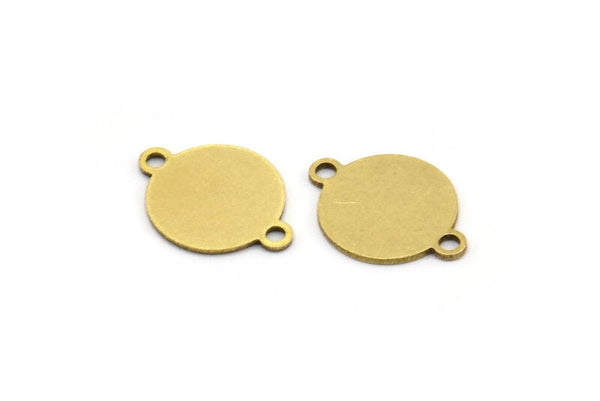 Brass Round Charm, 24 Raw Brass Irregular Shaped Round Charms With 2 Loops, Connectors (14x10x0.60mm) A3216