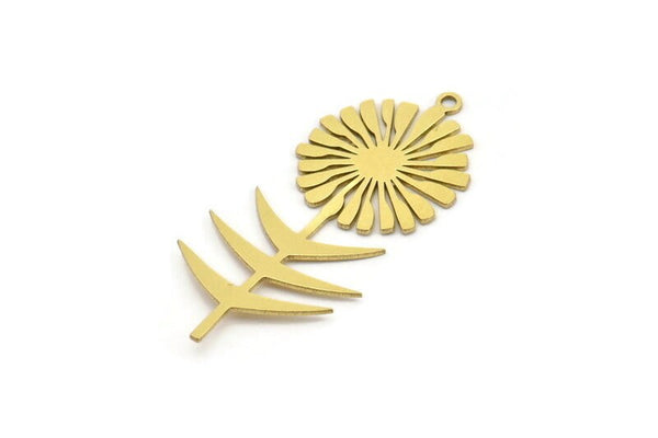Brass Flower Charm, 8 Raw Brass Sunflower Shaped Charms With 1 Loop, Earring Charms (41x19x0.60mm) A3281