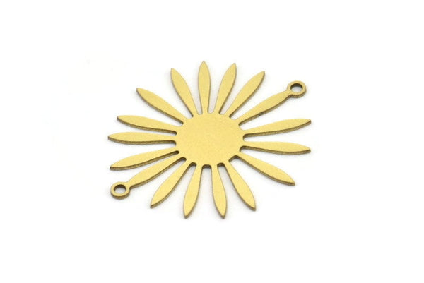 Brass Flower Charm, 8 Raw Brass Flower Charms With 2 Loops, Charm Pendants, Connectors (32x27x0.60mm) A3296