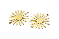 Brass Flower Charm, 8 Raw Brass Flower Charms With 2 Loops, Charm Pendants, Connectors (32x27x0.60mm) A3296