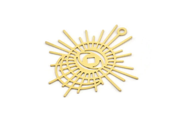 Brass Eye Charm, 4 Raw Brass Eye And Sun Shaped Charms With 1 Loop, Earring Charms (49x49x0.60mm) A3252