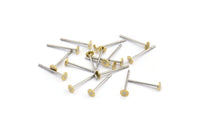Earring Post Stud, 100 - 316L Stainless Steel Earring Posts With Raw Brass 3mm Flat Pad, Ear Studs BS 2317