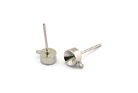 Silver Ear Post, 50 Silver Tone Studs, 5mm Brass Ear Posts, Brass Earstuds  A0924