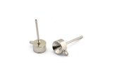 Silver Ear Post, 50 Silver Tone Studs, 5mm Brass Ear Posts, Brass Earstuds  A0924